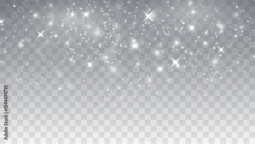 White Sparkle Dust Overlay with Glittering Particles on Transparent Background