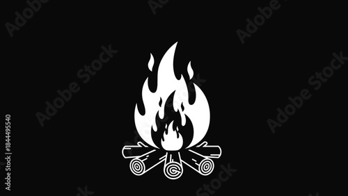 Stylized White Campfire Illustration on Black Background.