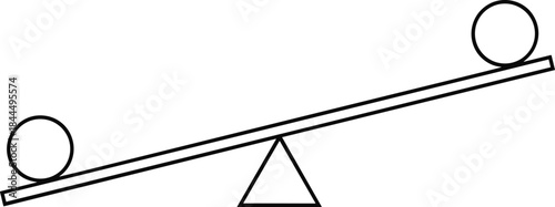 Balance scale concept illustration, equilibrium and inequality comparison, seesaw physics diagram, weight distribution symbol, decision evaluation graphic design