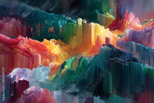 Digital Dreamscape With Vibrant Glitch Art Patterns and Abstract Landscapes Generative AI