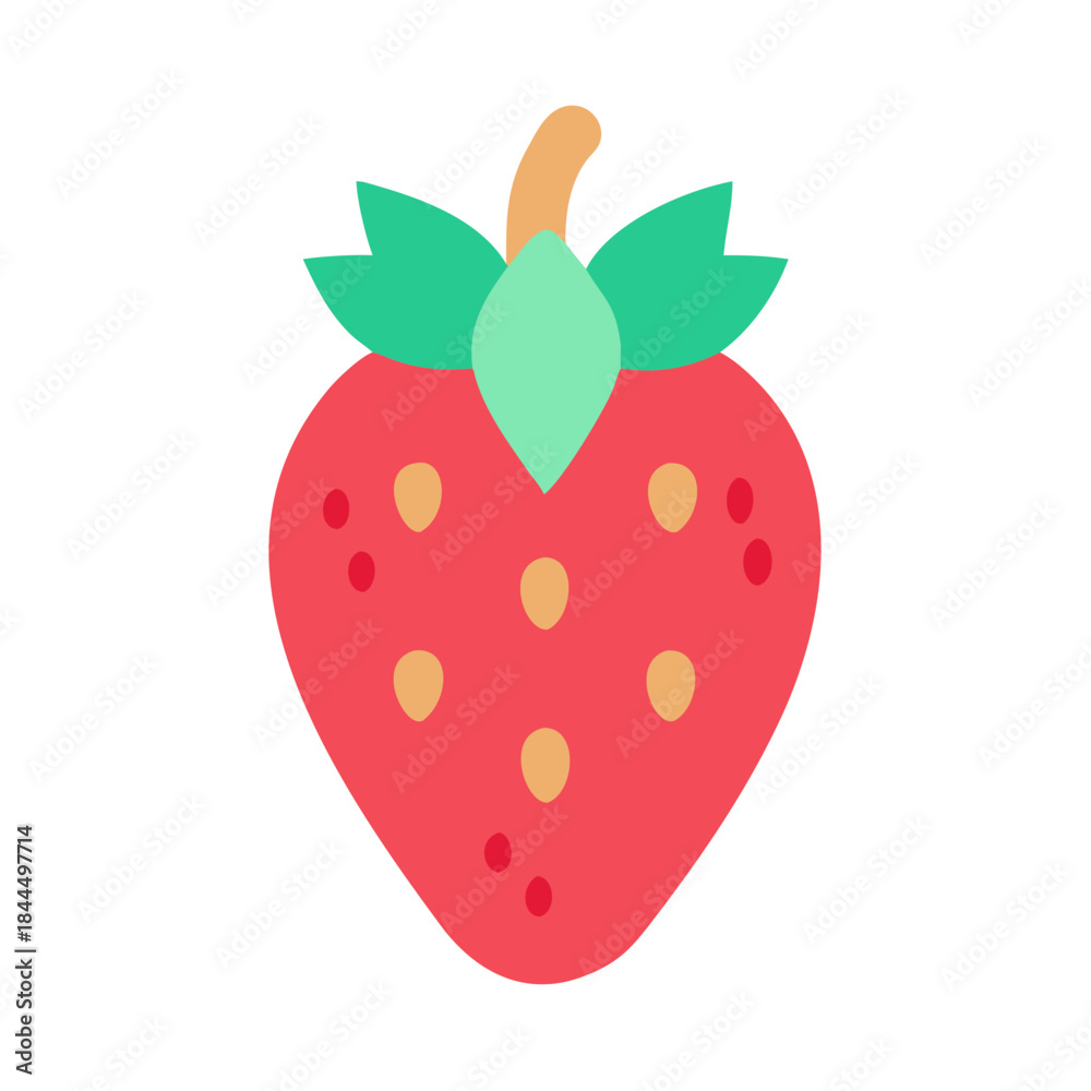 Fototapeta premium Simple and colorful vector illustration of a strawberry with green leaves on a white background. 