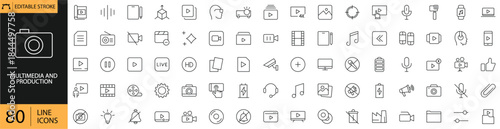 Multimedia and production icons set of 80. Including High-Quality Motion Graphics, Video Elements, and Animation Assets 
 