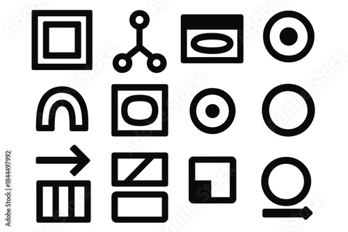 Decision Path Icons. Decision Paths by Mindset silhouette set: framing perspective tile, intention signal node, belief anchor bar, emotional weight arc, cognitive lens panel,