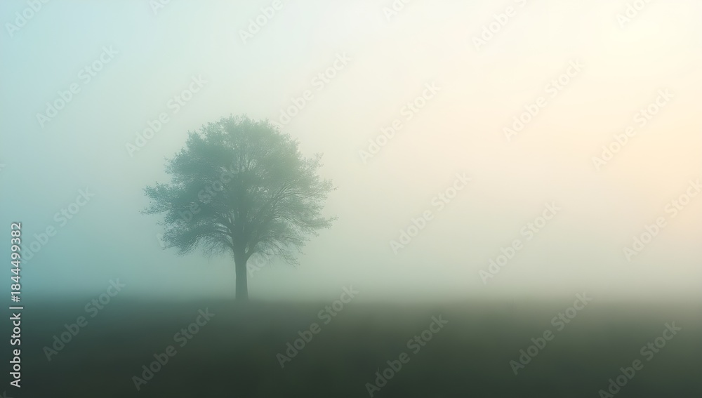 Obraz premium Lonely Tree in the Mist — Symbol of Peace and Stillness