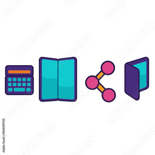 Foldable Tech Icons. Foldable Tech Gadgets flat set: collapsible keyboard slab, fold-screen panel, hinge-link node.