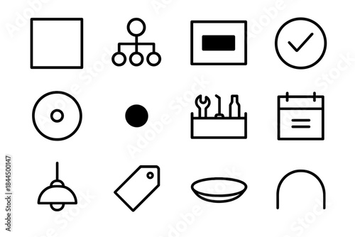 Minimalist Icon Set. Minimal Living Principles linear set: clear-space tile, essentials-only node, clutter-free bar, intentional choice cue, single-task zone ring, mindful