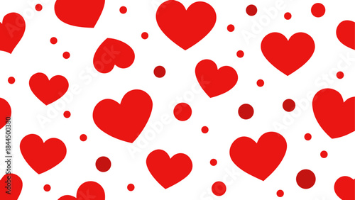 Red hearts and dots on a white backdrop