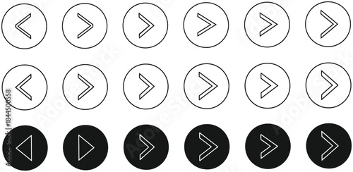 Set of black and white arrow icons in circles navigation direction