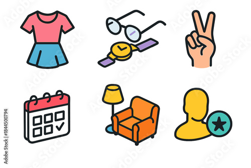 Isometric Lifestyle Icons. Lifestyle Expression Set isometric flat set: fashion outline, personal accessory, cultural gesture, routine planner, comfort space icon, individuality