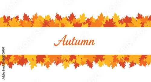 Autumn-themed banner with top and bottom borders of orange and yellow maple leaves and a central white stripe for custom text.