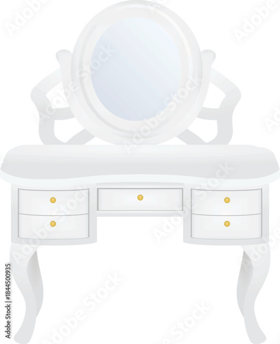 White dressing table with mirror, vector