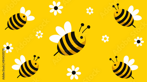 Illustration of bees and flower pattern art