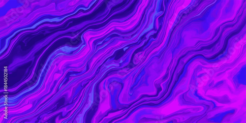 Seamless vector illustration of an abstract blue background featuring colorful geometric patterns and flowing water waves with a purple swirl texture for a modern wallpaper design element