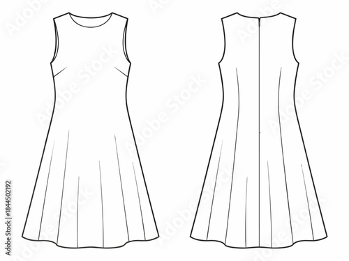 Fashion illustration of a sleeveless A-line dress.
