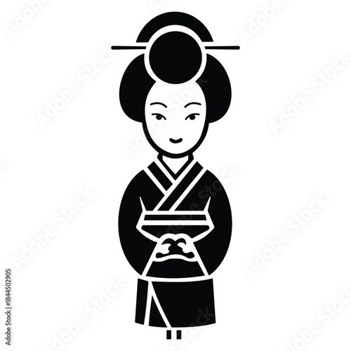 Japanese woman in traditional kimono silhouette icon, elegant geisha style design for asian culture