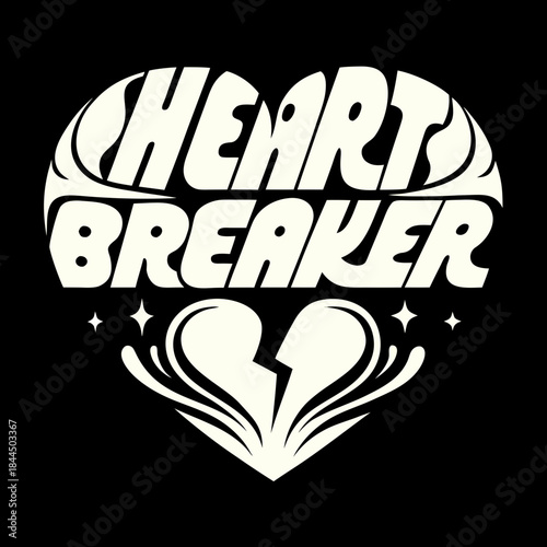 Heartbreaker text in a broken heart shape typography