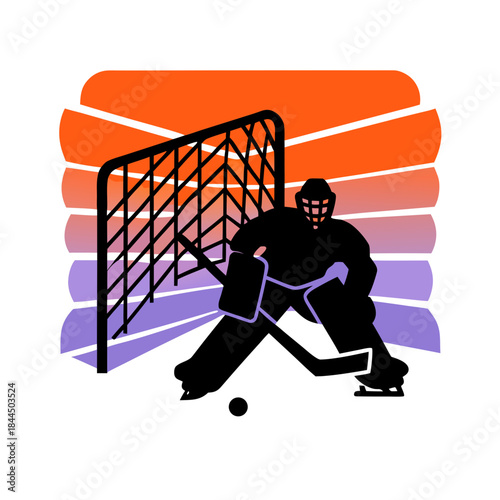 Ice hockey goalie in black silhouette making save vector