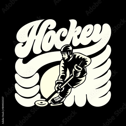 Ice hockey player in action with puck and stylized background