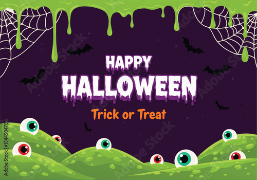 Happy Halloween Trick or Treat Spooky Eyeballs and Bats.