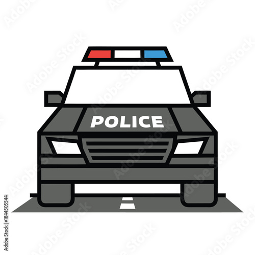 Police car with POLICE written on the front grill.