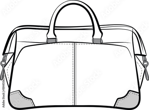 Detailed illustration of a white duffel bag with handles and zippers luggage travel
