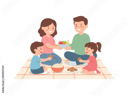 Family Having Picnic Together on Blanket.