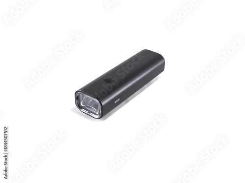 Black flashlight isolated on white background with modern portable design