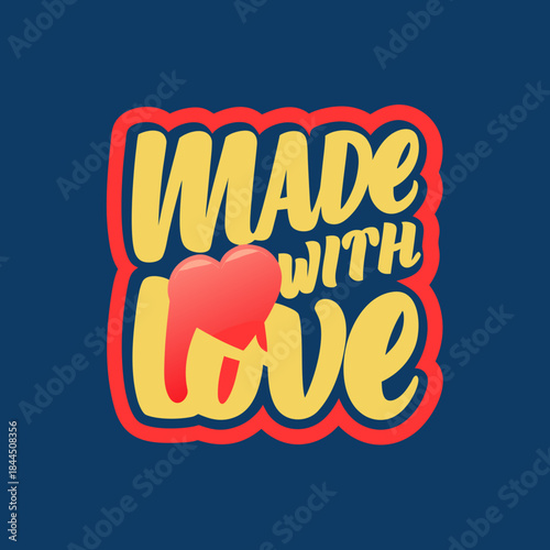 Made with love handwritten brush script heart red heart