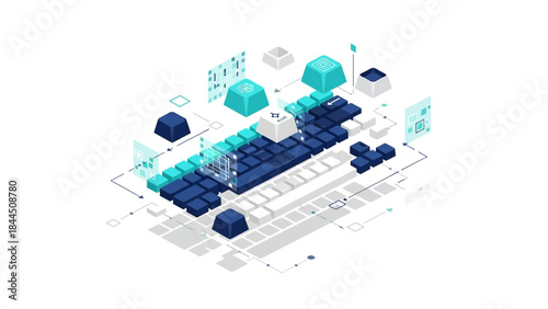 Isometric design of modern digital interface with abstract geometric elements
