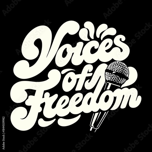 Retro microphone with voices of freedom text vector 1