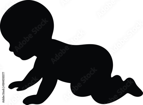 Crawling Baby Silhouette Illustration Showing Infant Development, Early Childhood Growth, and Cute Newborn Movement Isolated on White Background