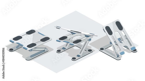 Ergonomic laptop stand designs in isometric style for comfortable workspaces
