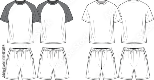 Sportswear Set with Raglan Sleeve T- Shirts and Shorts Keywords: sportswear, athletic wear, clothing, apparel, set, t-shirt