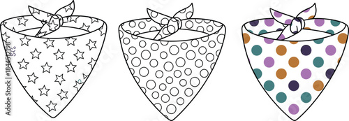 Three Bandanas with Different Patterns Star Circle and Polka Dot Keywords: bandana, scarf, neckerchief, accessory, fashion
