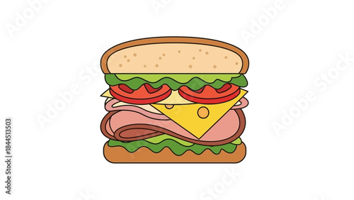 A visually appealing illustration of a generously layered sandwich with fresh ingredients