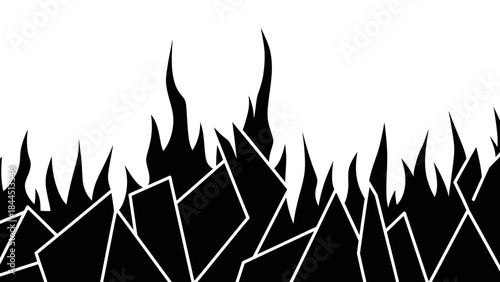 Abstract black and white flame and sharp geometric pattern border design