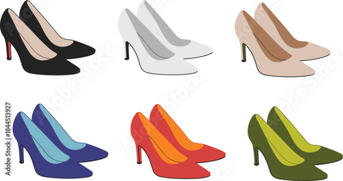 Assortment of Women's High Heel Shoes in Different Colors footwear