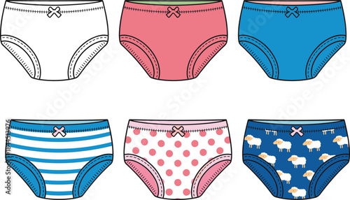 Assortment of Colorful Women's Underwear with Patterns and Prints Keywords: panties, underwear, briefs, undergarments, clothing
