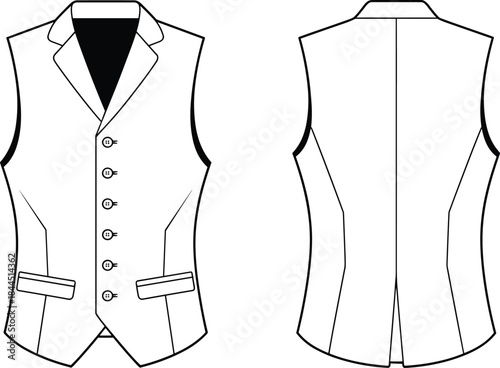 black and white vest front and back view clip art preview