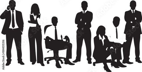 A diverse group of professional business people in various poses representing teamwork and corporate collaboration