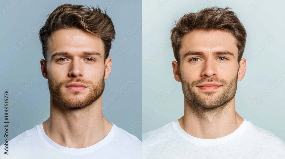 Fototapeta premium Male Model Portrait with Stylish Hair and Neutral Backgrounds