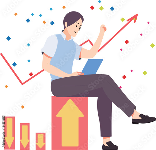 Sudden Growth and Business Recovery with Rising Graph / Crecimiento Repentino y Recuperación Empresarial con Gráfico Ascendente / Crescimento Repentino e Recuperação Empresarial com Gráfico em Alta