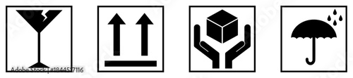 Fragile packaging symbol icon set sticker stamp vector