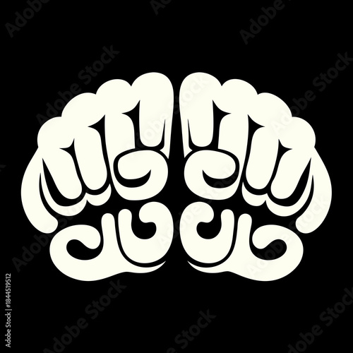 Two interlocked cream fists on black background hands