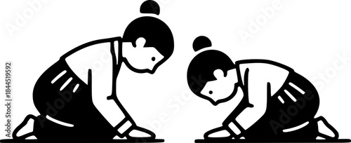 Φωτογραφία Two Women Bowing to Each Other in Hanbok Line Icon