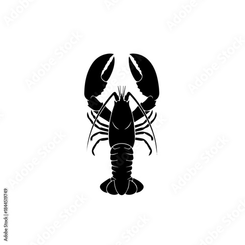 Black silhouette of a lobster with large claws on a white background, viewed from above.