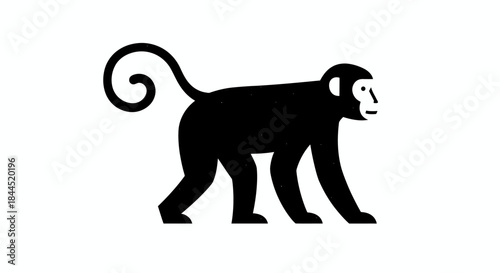 A minimalist vector illustration of a monkey walking, designed with clean lines and a simple silhouette against a white background, perfect for logos and icons.