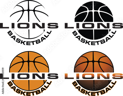 Basketball Design For Lions is a great graphic for basketball teams that includes a four versions of the design form simple to complex. It is great for shirt designs, promotional products of any kind 