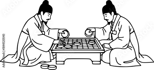 Korean Traditional Men Playing Janggi Chess Board Game (A)