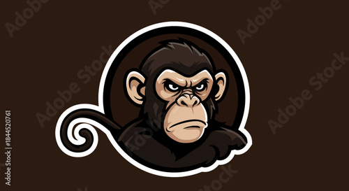 An angry chimpanzee mascot logo with a serious expression in a circular frame.